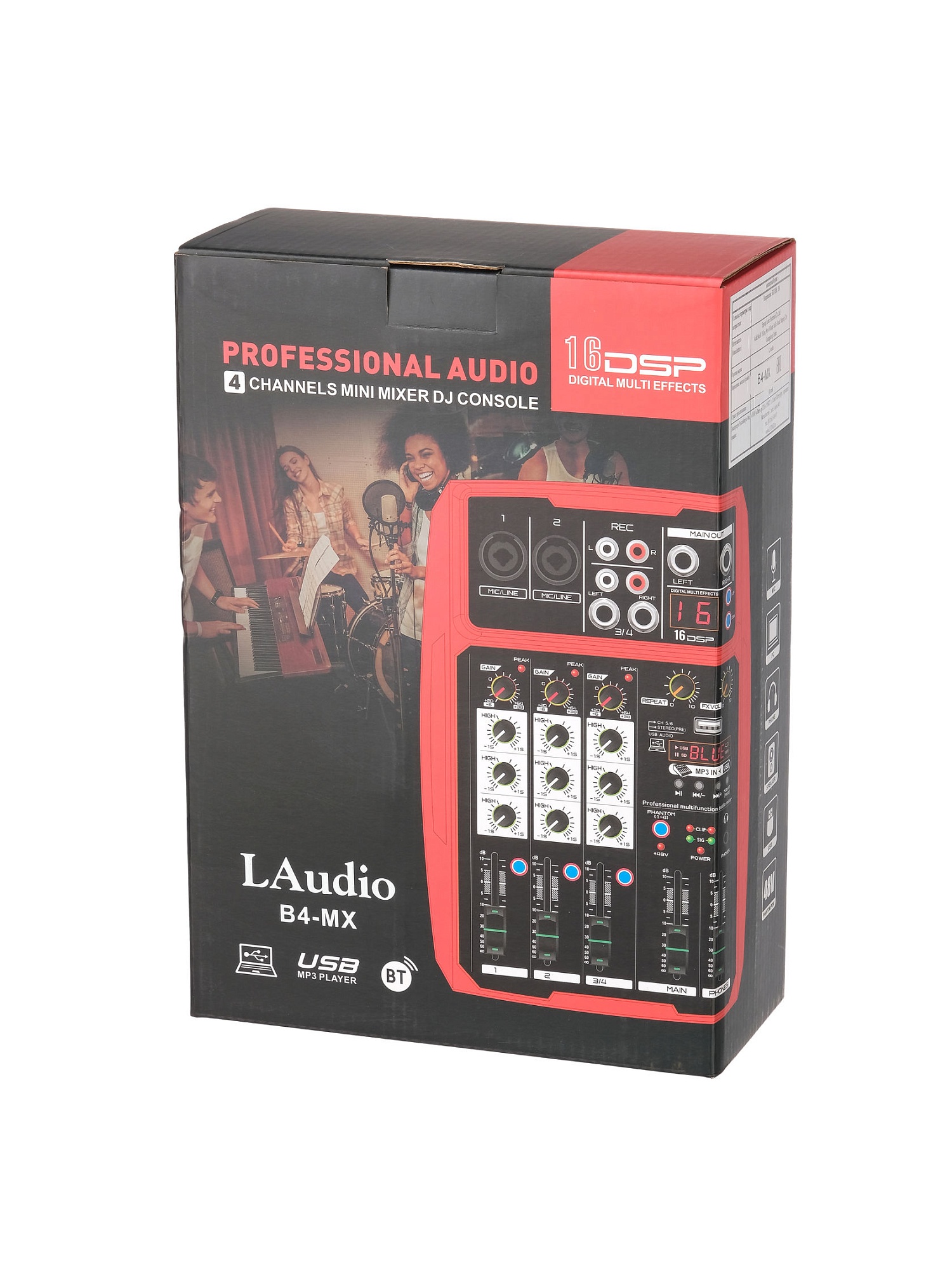 LAudio B4-MX микшерный пульт аналоговый с MP3 USB/Bluetooth на 4 канала